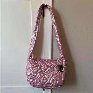 BNWT Forever 21 Quilted Pink Shoulder Bag With Heart Imprints